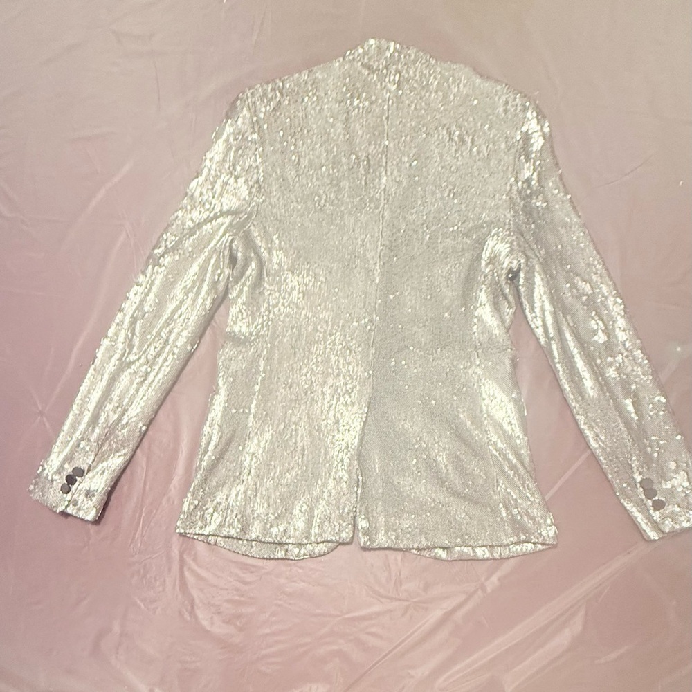 All Saints Leigh Metallic Silver Sequin Blazer Size 6/Small MSRP $498 - Picture 7 of 10
